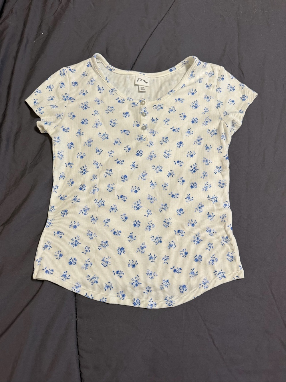 Art Class White Ribbed Henley Top Blue Ditsy Floral Print XL (14) Target